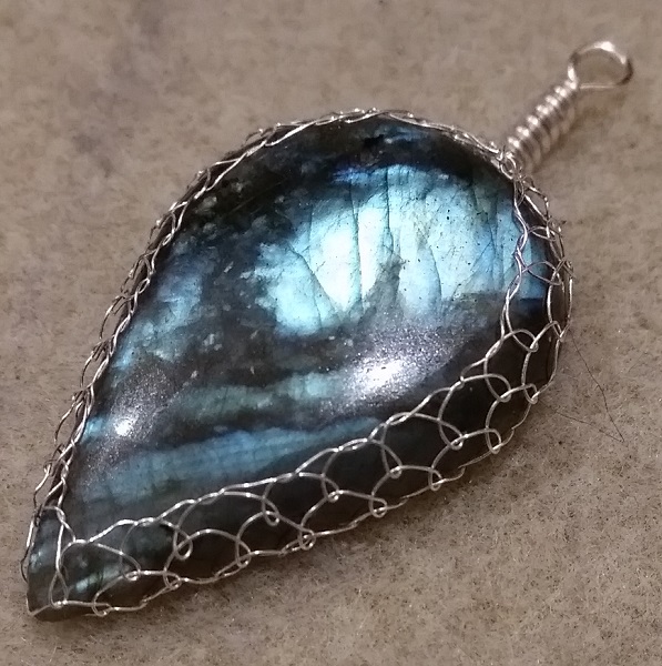 Stormy blue Labradorite drop wrapped in wire