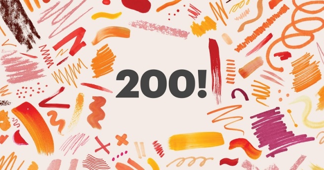 200! on background of brush strokes
